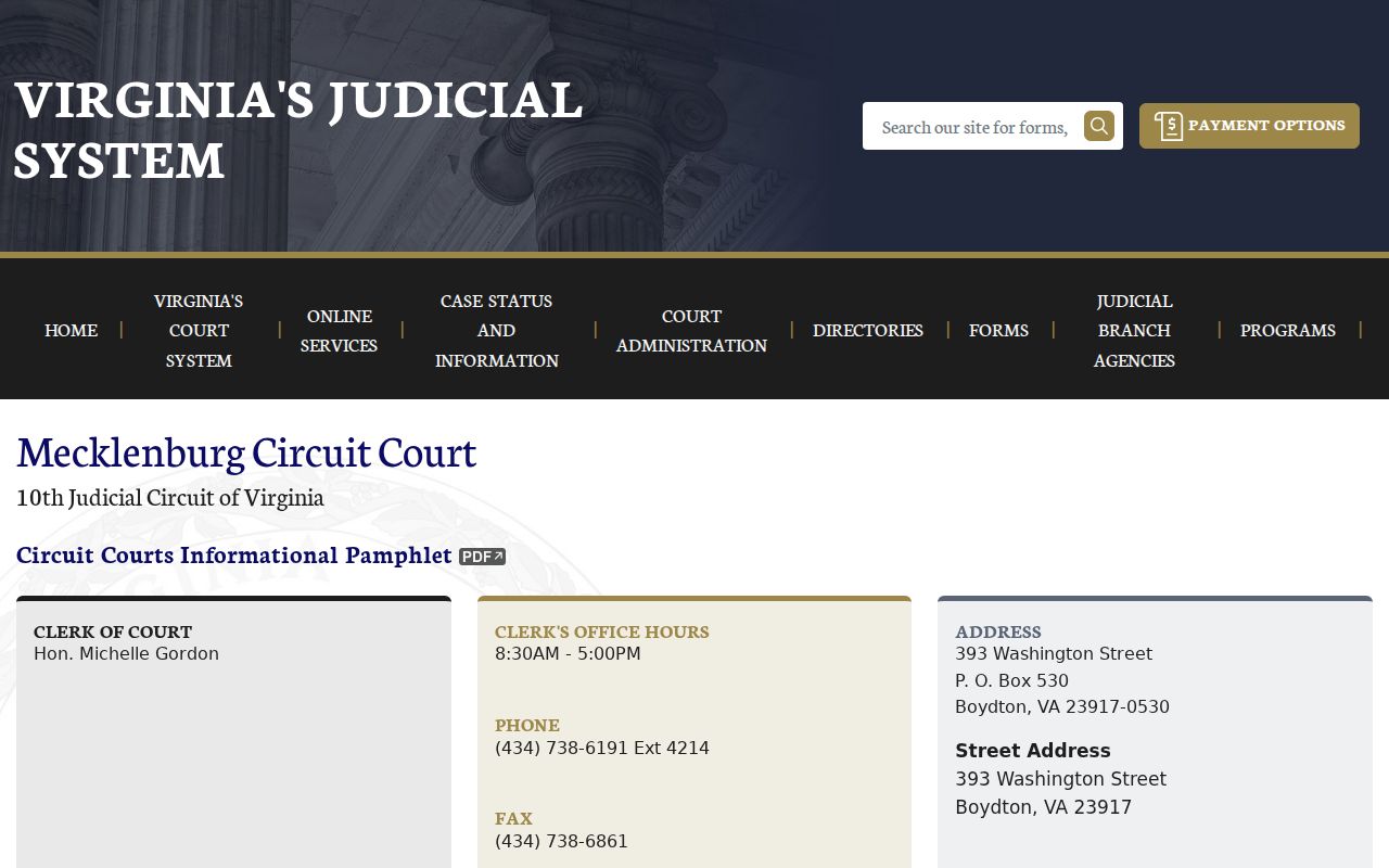 Mecklenburg County arrest warrant records reference to the Circuit Court clerk