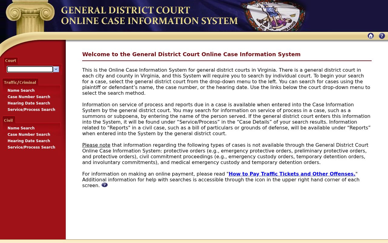 Mecklenburg County warrant records reference to the General District Court case search